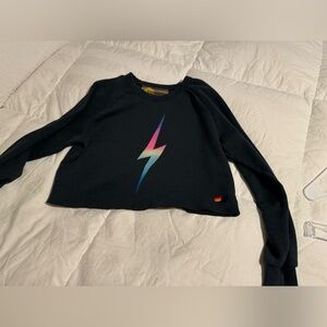 Heather gray Aviator Nation cropped lightening bolt sweatshirt.  Size L.